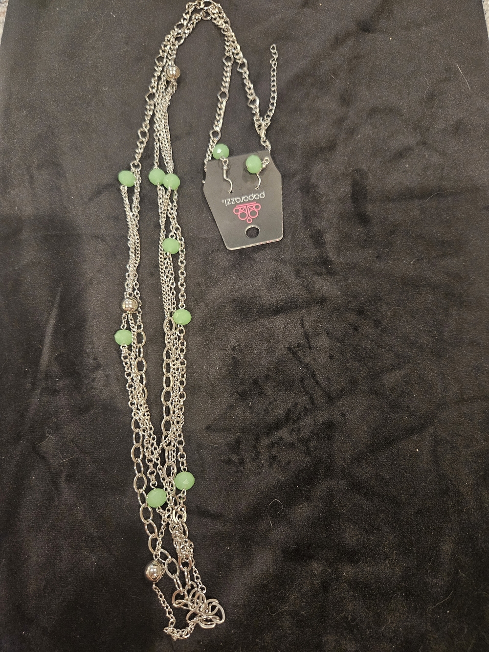 paparazzi Silver Multi-Strand Necklace and Green Bead Earring Set